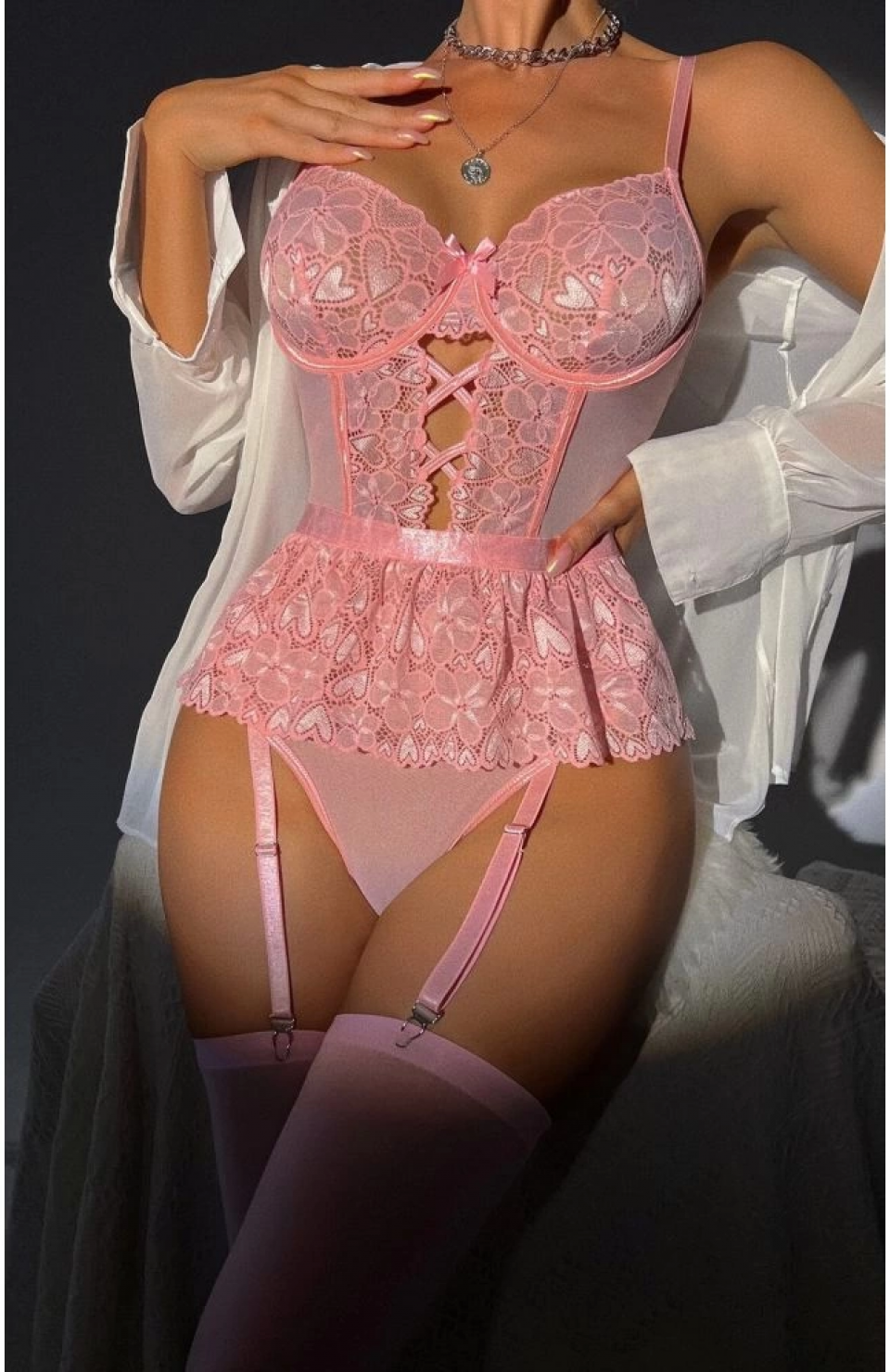 For Dreams 8412 Dantel Büstiyer ve Jartiyer Takım