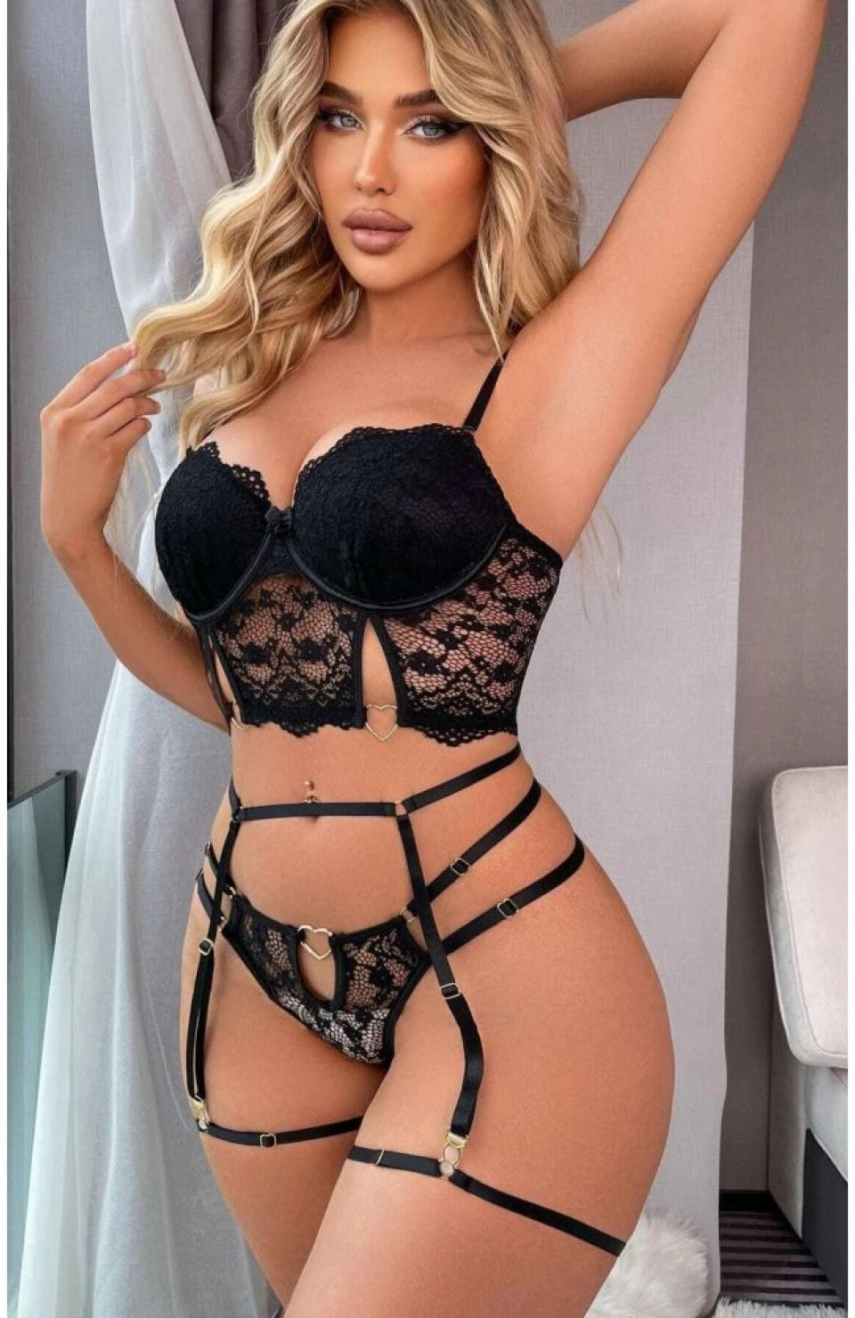 For Dreams 8406 Seksi Siyah Büstiyerli Takım