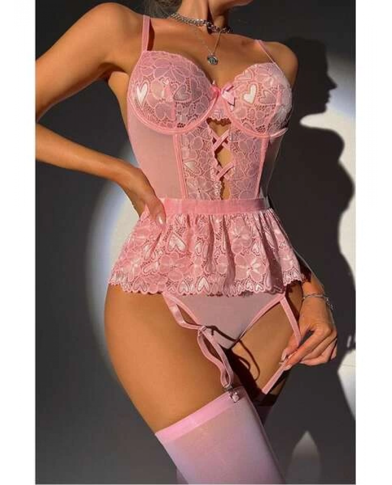 For Dreams 8412 Dantel Büstiyer ve Jartiyer Takım