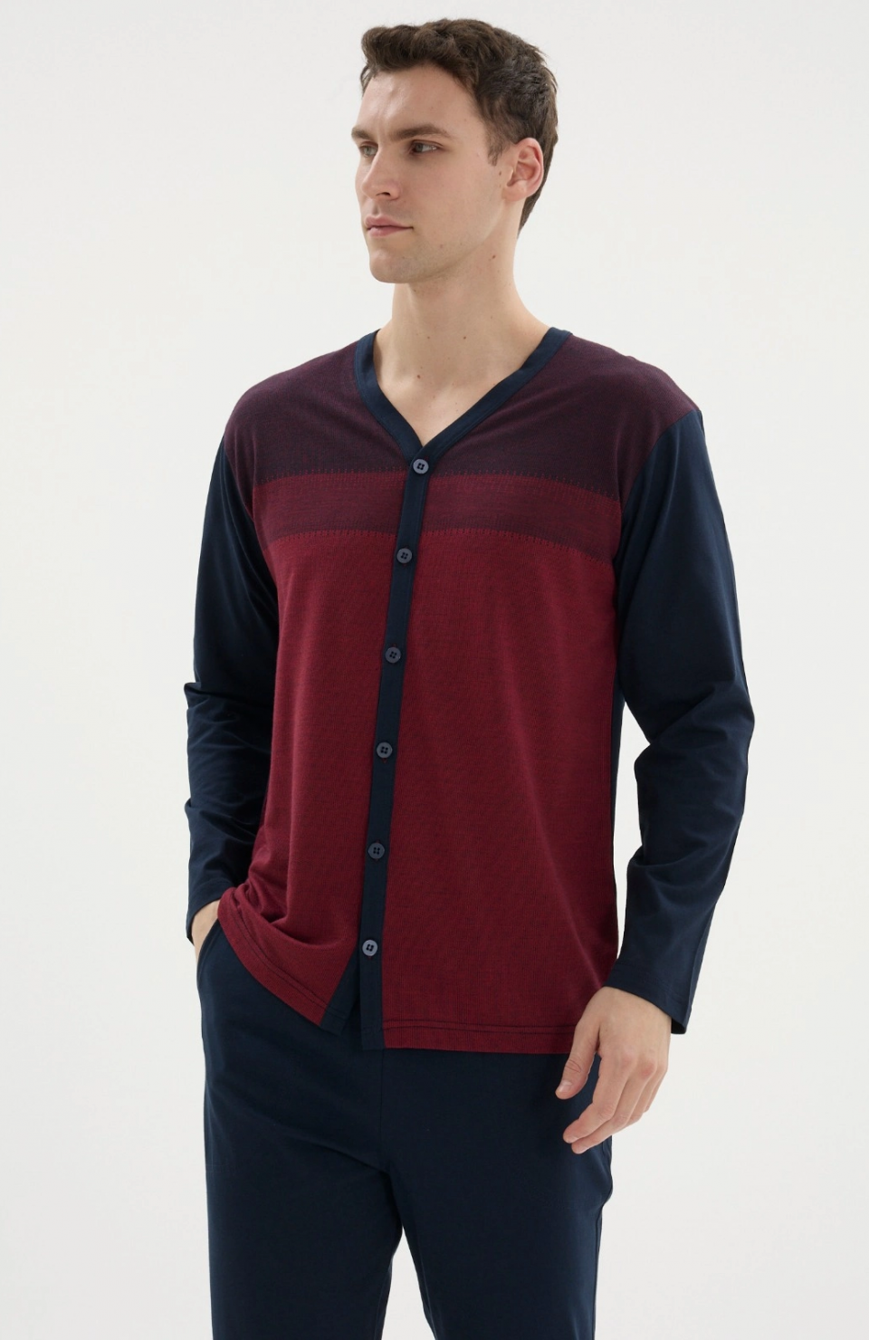 Kocabey Dm-26104 V Yaka Boydan Düğmeli Pijama Takımı