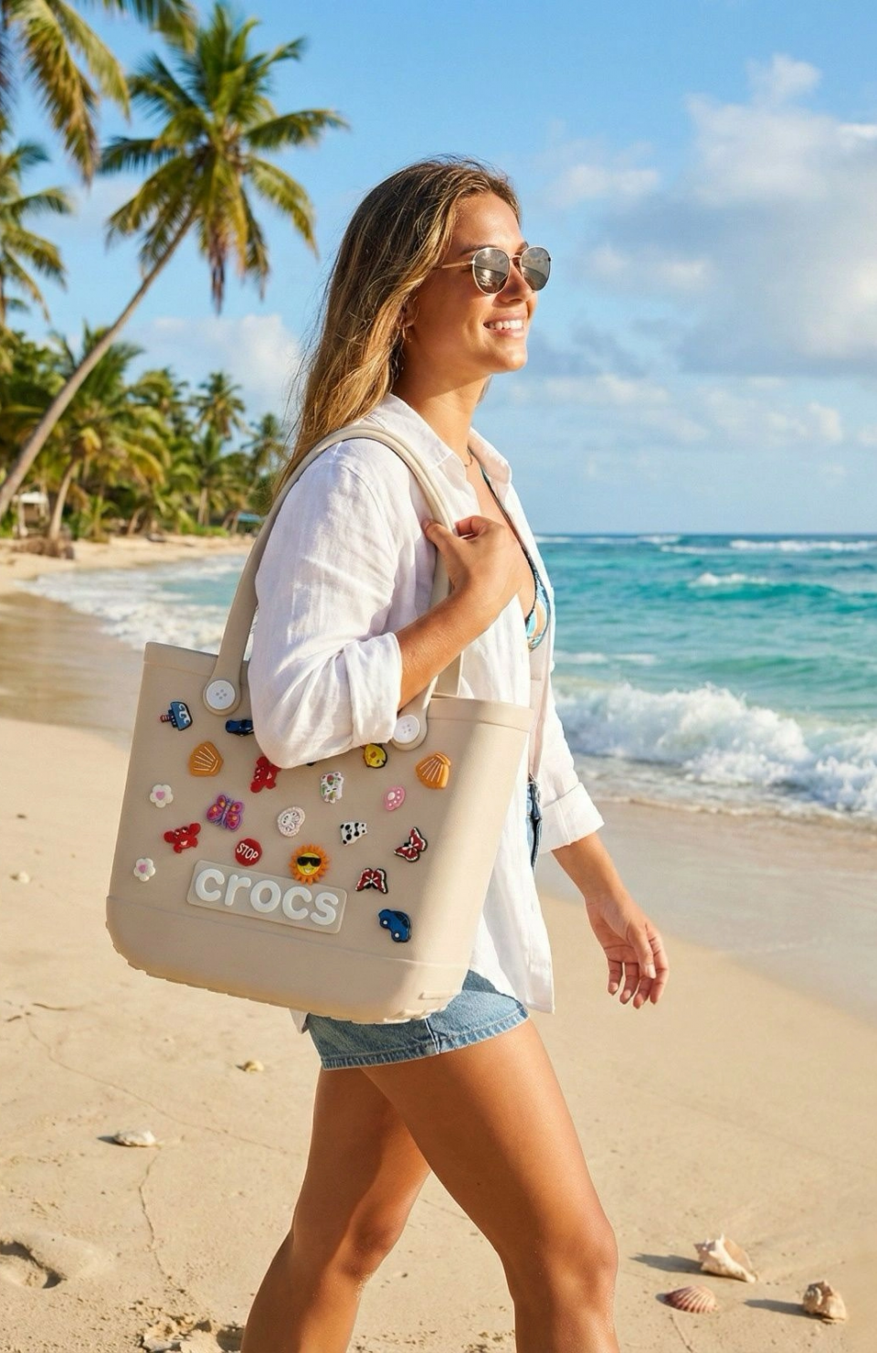 Crocs Stil Jibbitzli Kadın Plaj Çantası