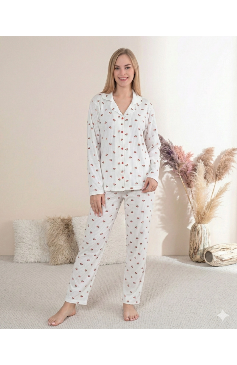 Boyraz 0346 Kadın Raporlu Uzun Kol Pijama Takımı