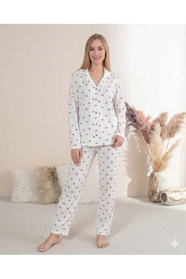 Boyraz 0346 Kadın Raporlu Uzun Kol Pijama Takımı