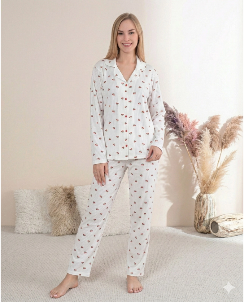 Boyraz 0346 Kadın Raporlu Uzun Kol Pijama Takımı