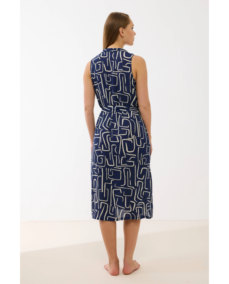 Anıl 11799 Kadın Sıfır Kol Önü Düğmel Desenlii Elbise