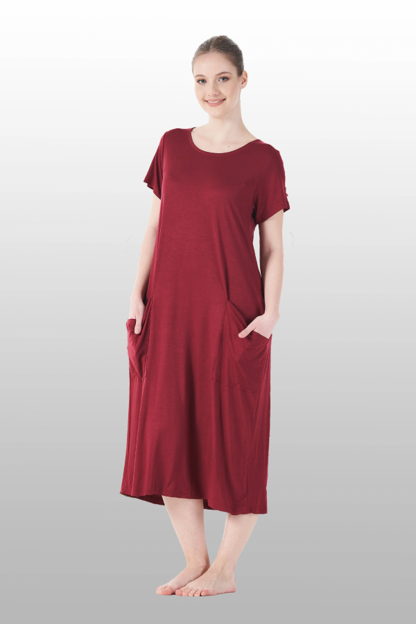 Estiva 25234 Kadın Likra Viskon Kısa Kol Cepli Midi Elbise