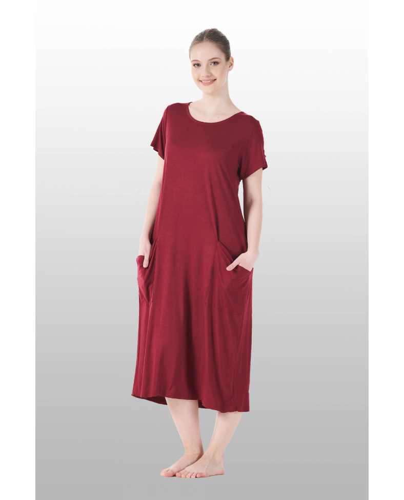 Estiva 25234 Kadın Likra Viskon Kısa Kol Cepli Midi Elbise