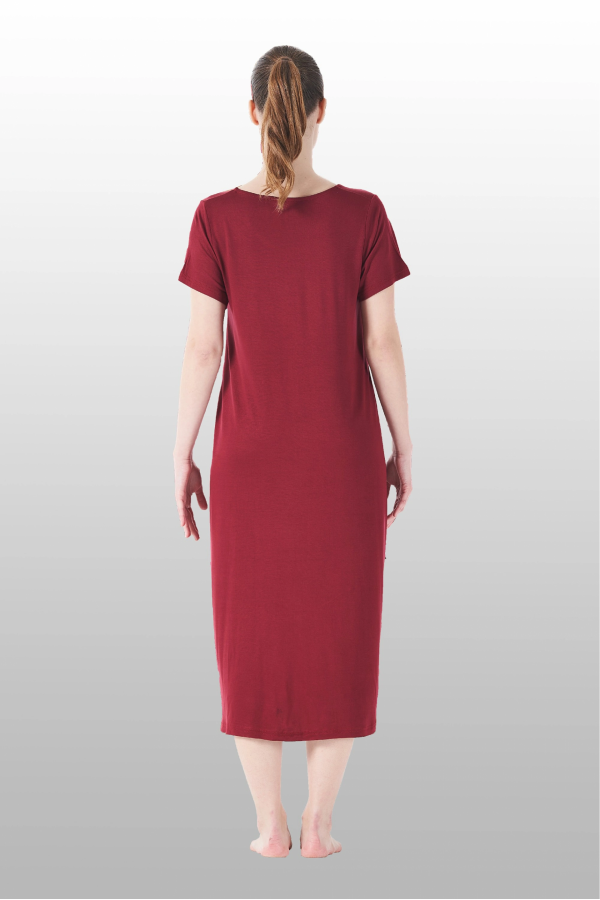 Estiva 25234 Kadın Likra Viskon Kısa Kol Cepli Midi Elbise