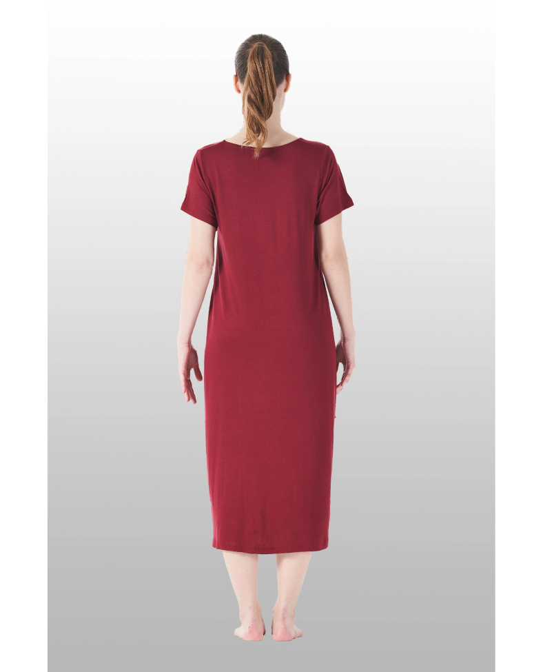 Estiva 25234 Kadın Likra Viskon Kısa Kol Cepli Midi Elbise