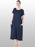 Estiva 25234 Kadın Likra Viskon Kısa Kol Cepli Midi Elbise