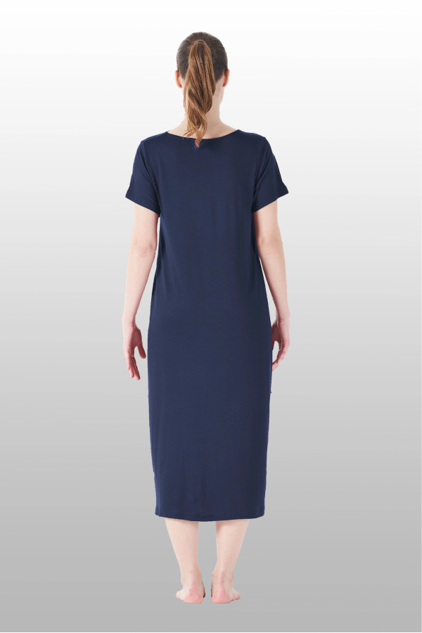 Estiva 25234 Kadın Likra Viskon Kısa Kol Cepli Midi Elbise