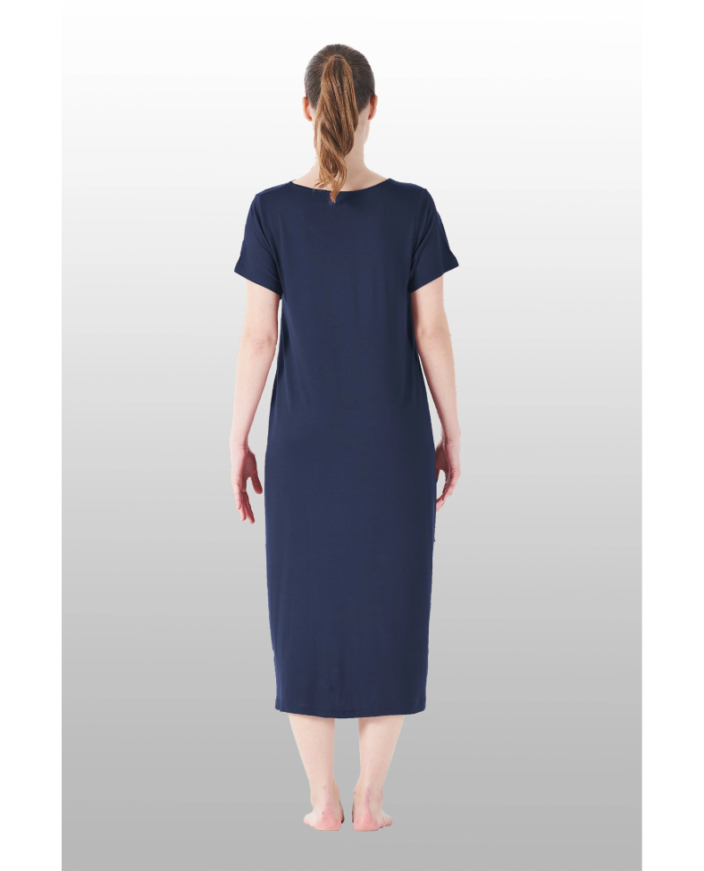 Estiva 25234 Kadın Likra Viskon Kısa Kol Cepli Midi Elbise