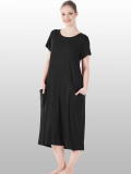 Estiva 25234 Kadın Likra Viskon Kısa Kol Cepli Midi Elbise