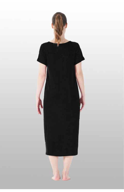 Estiva 25234 Kadın Likra Viskon Kısa Kol Cepli Midi Elbise