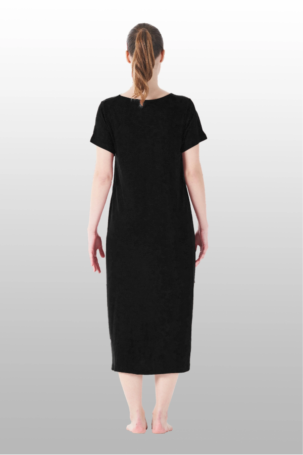 Estiva 25234 Kadın Likra Viskon Kısa Kol Cepli Midi Elbise