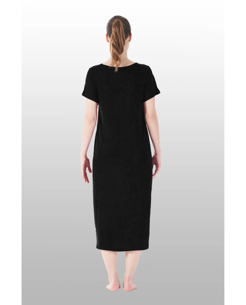 Estiva 25234 Kadın Likra Viskon Kısa Kol Cepli Midi Elbise