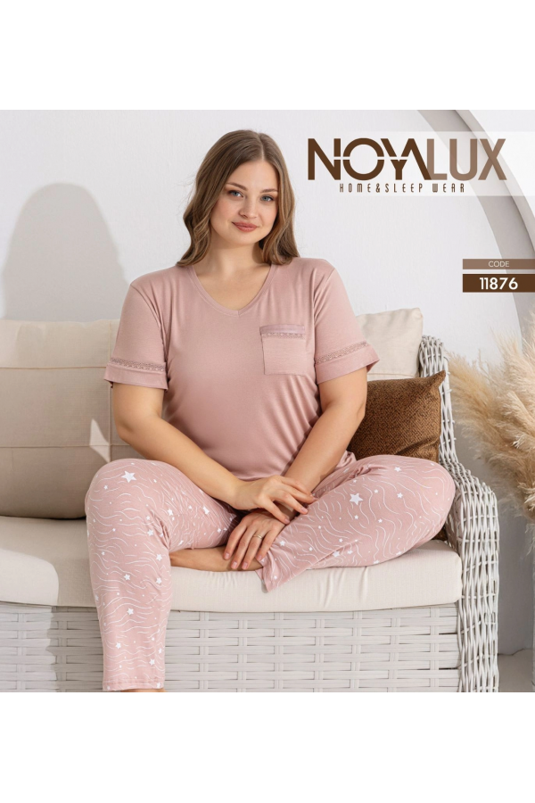 Noyalux 11876 Kadın Battal Kısa Kollu Pijama Takımı