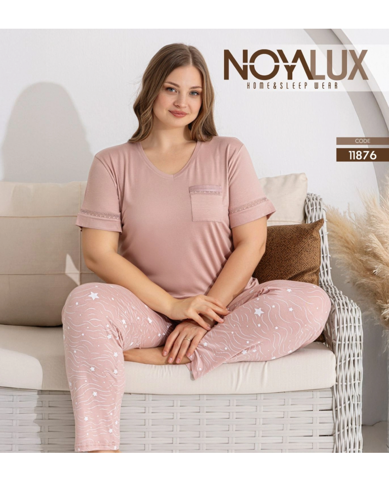 Noyalux 11876 Kadın Battal Kısa Kollu Pijama Takımı