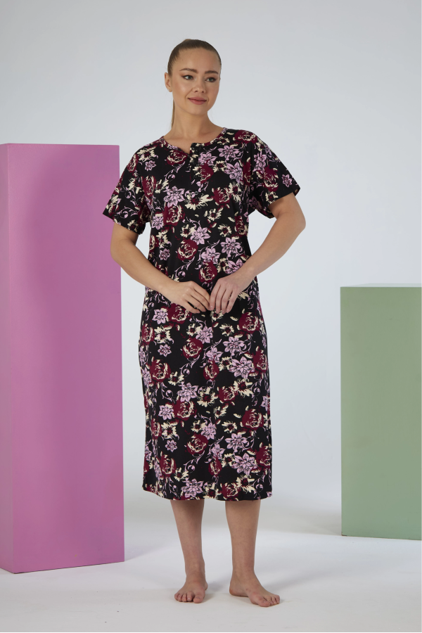 Estiva 25237 Kadın Likra Viskon Kısa Kol Gecelik