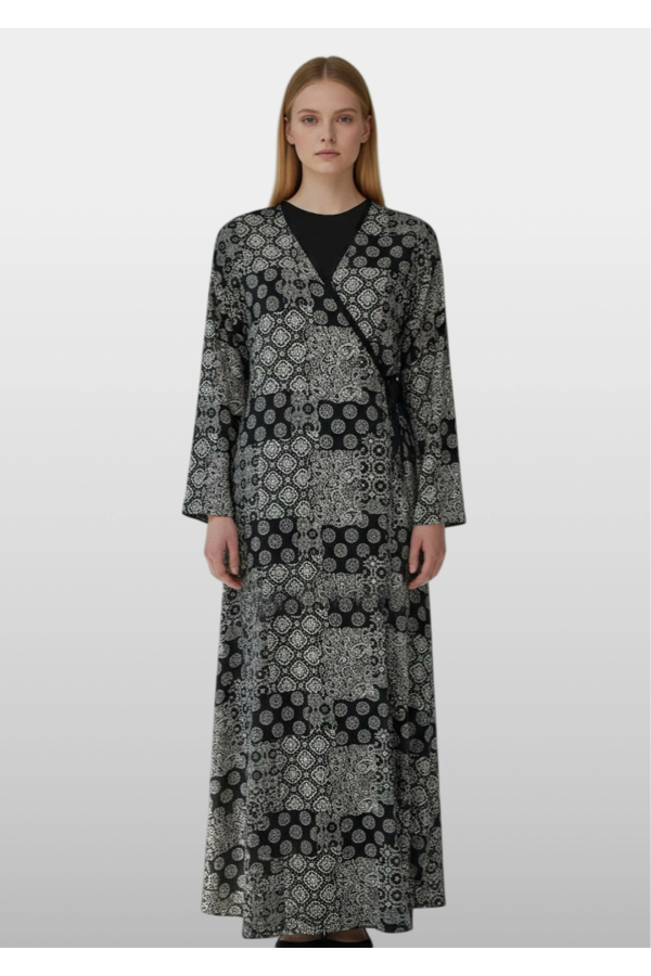 Estiva 25247 Kadın Likra Viskon Uzun Kol Bağlamalı Gecelik