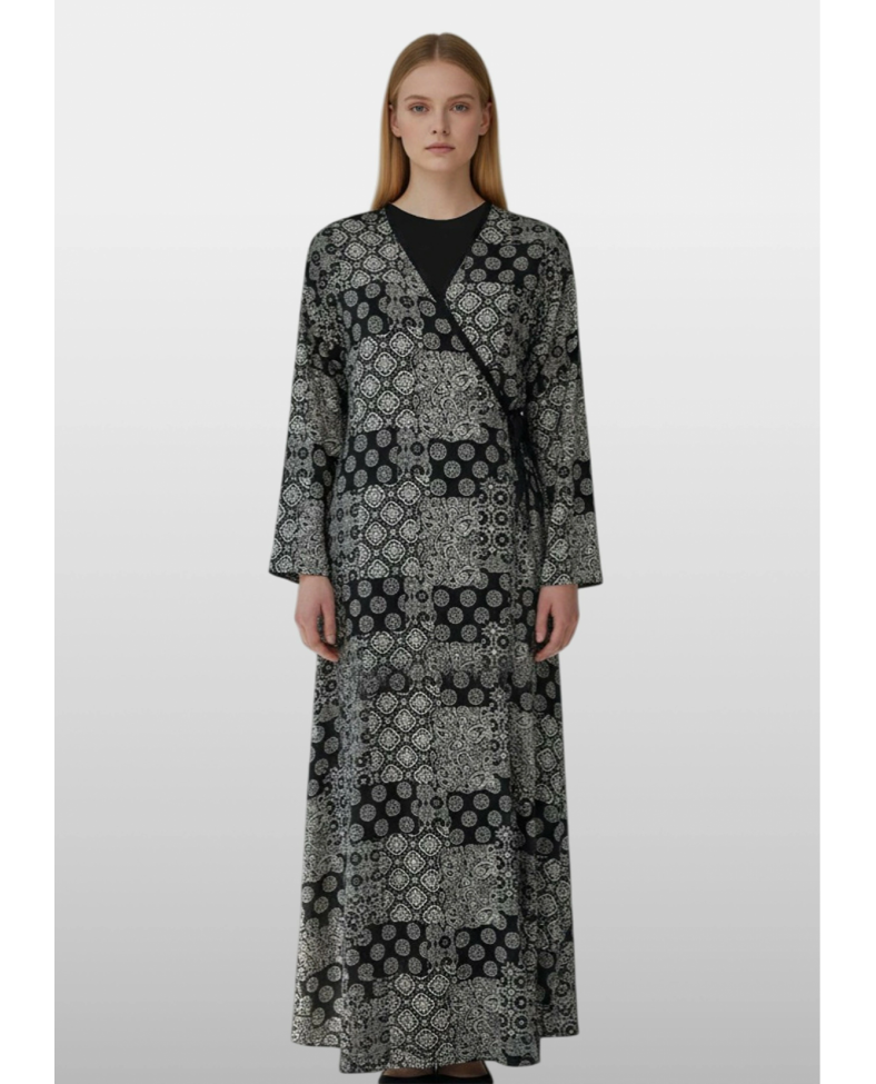 Estiva 25247 Kadın Likra Viskon Uzun Kol Bağlamalı Gecelik