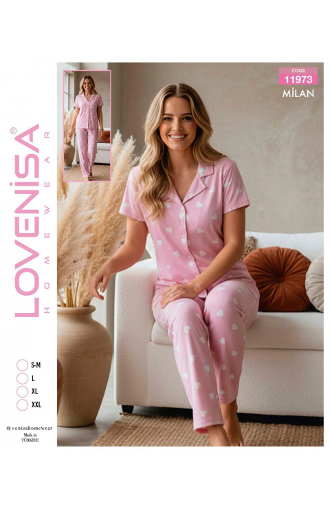 Lovenisa 11973 Kadın Milan Düğmeli Kısa Kol Pijama Takımı
