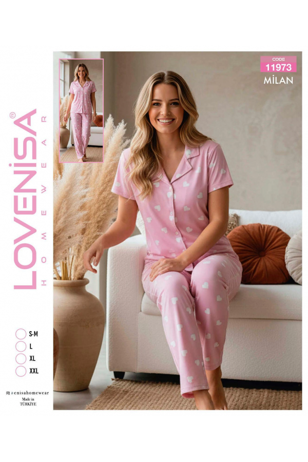 Lovenisa 11973 Kadın Milan Düğmeli Kısa Kol Pijama Takımı