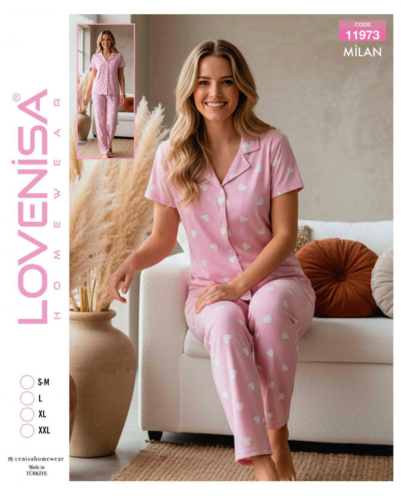 Lovenisa 11973 Kadın Milan Düğmeli Kısa Kol Pijama Takımı