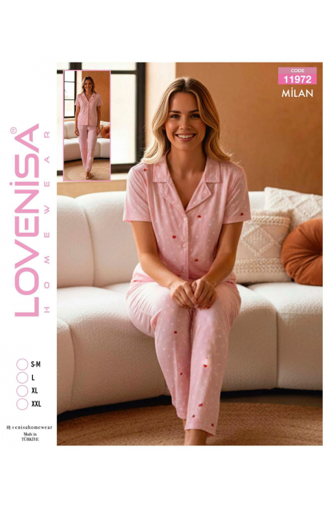 Lovenisa 11972 Kadın Milan Düğmeli Kısa Kol Pijama Takımı