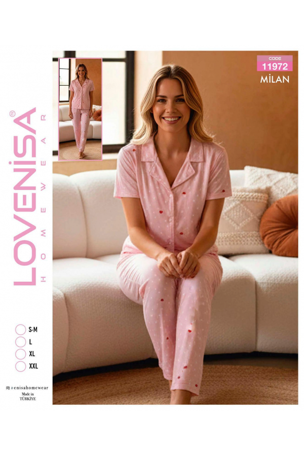 Lovenisa 11972 Kadın Milan Düğmeli Kısa Kol Pijama Takımı