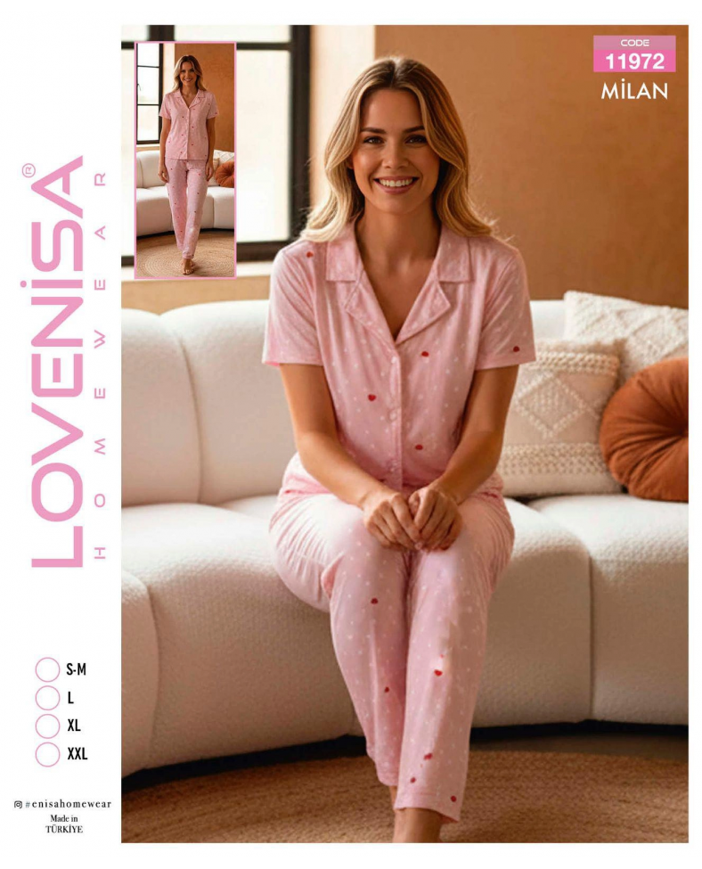 Lovenisa 11972 Kadın Milan Düğmeli Kısa Kol Pijama Takımı