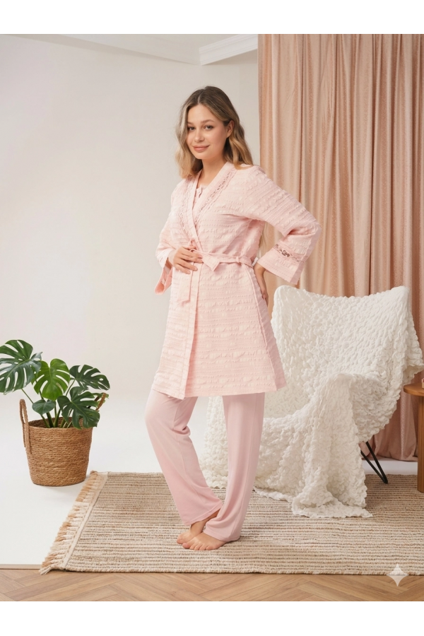 Bone 5806 Kadın 3'lü Sabahlıklı Lohusa Pijama Takımı