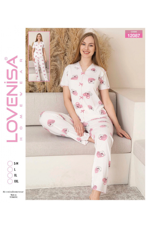 Lovenisa 12087 Kadın Kaşkorse Düğmeli Pijama Takımı
