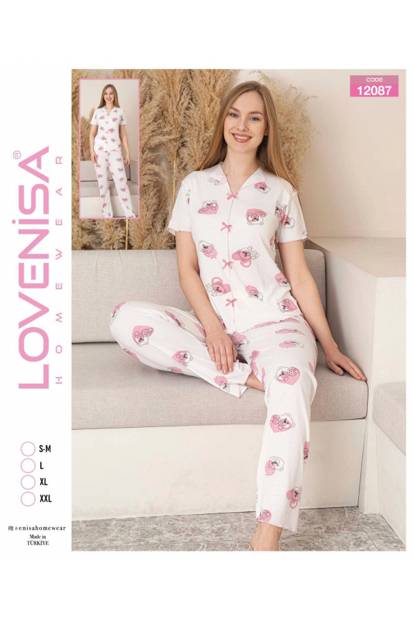 Lovenisa 12087 Kadın Kaşkorse Düğmeli Pijama Takımı