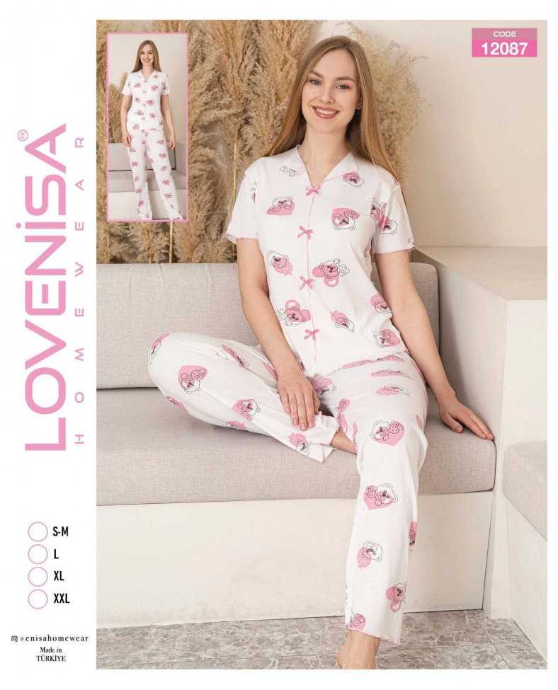 Lovenisa 12087 Kadın Kaşkorse Düğmeli Pijama Takımı