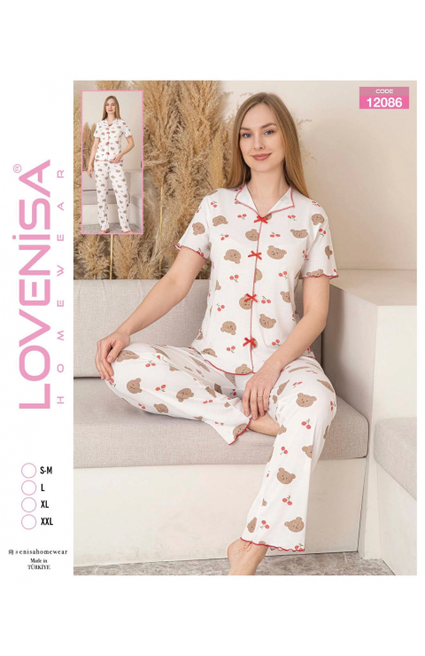 Lovenisa 12086 Kadın Kaşkorse Düğmeli Pijama Takımı