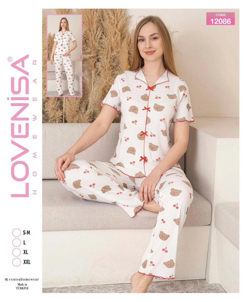 Lovenisa 12086 Kadın Kaşkorse Düğmeli Pijama Takımı