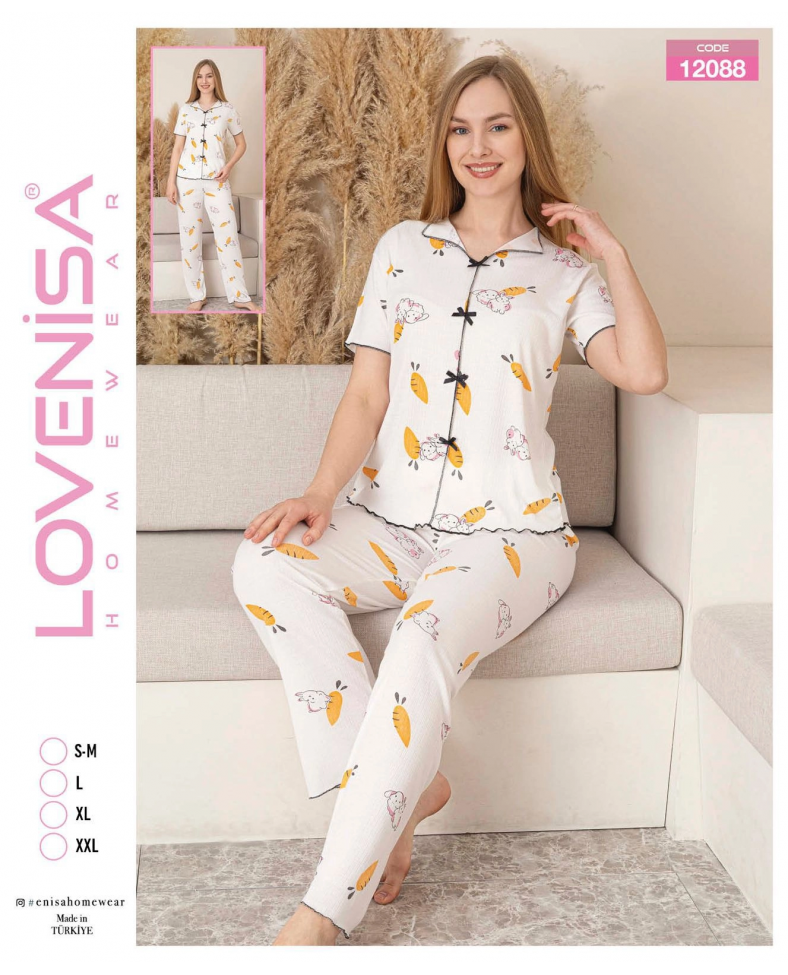 Lovenisa 12088 Kadın Kaşkorse Düğmeli Pijama Takımı