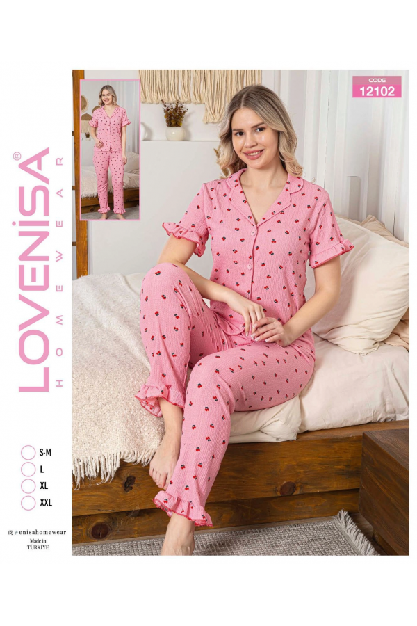 Lovenisa 12102 Kadın Bürümcük Düğmeli Pijama Takımı