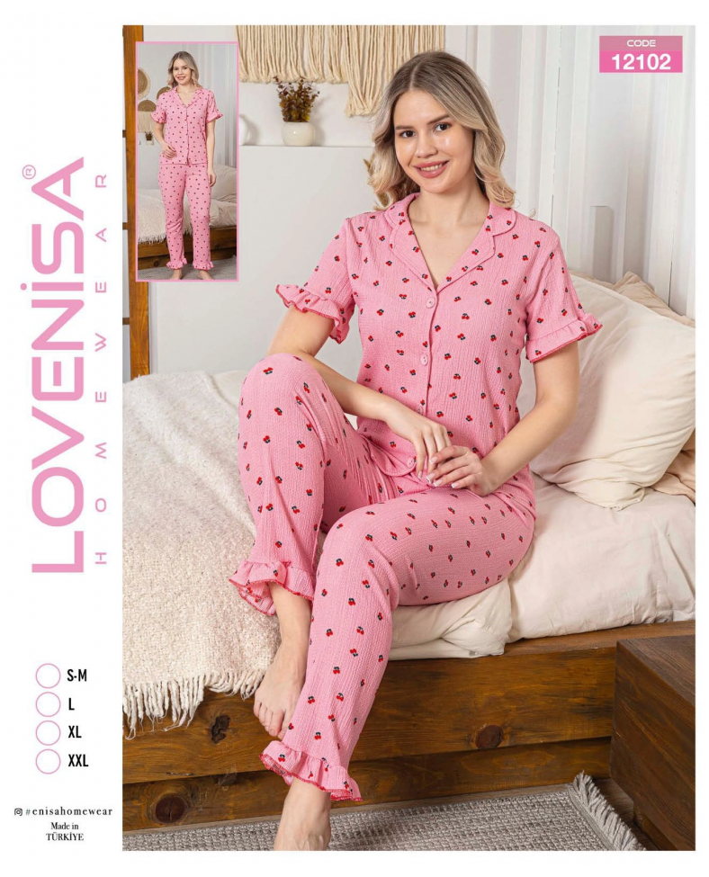 Lovenisa 12102 Kadın Bürümcük Düğmeli Pijama Takımı