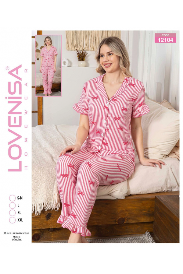 Lovenisa 12104 Kadın Bürümcük Düğmeli Pijama Takımı