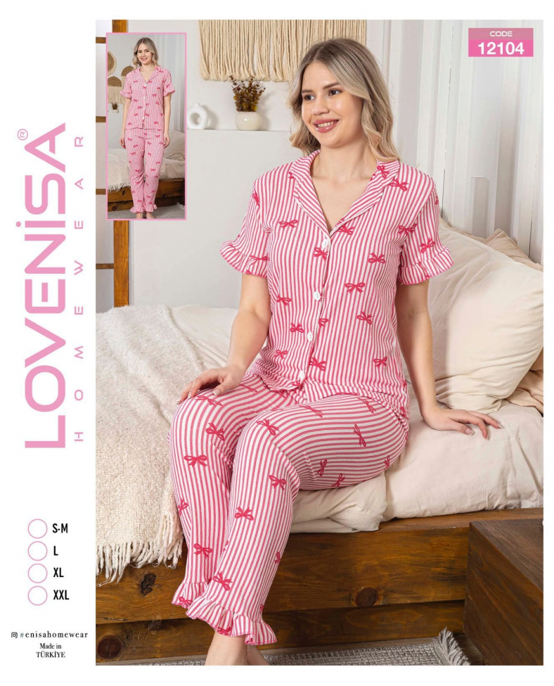Lovenisa 12104 Kadın Bürümcük Düğmeli Pijama Takımı