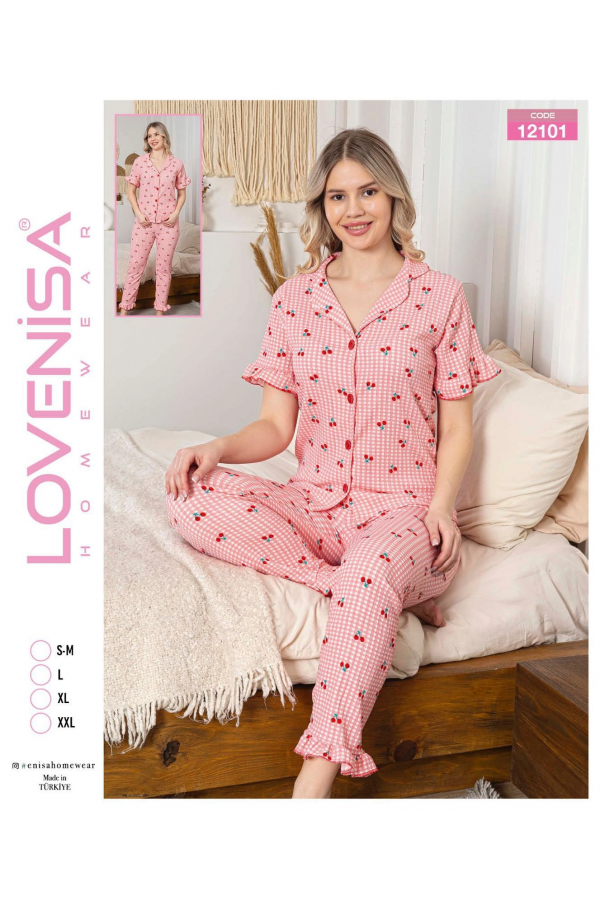 Lovenisa 12101 Kadın Bürümcük Düğmeli Pijama Takımı