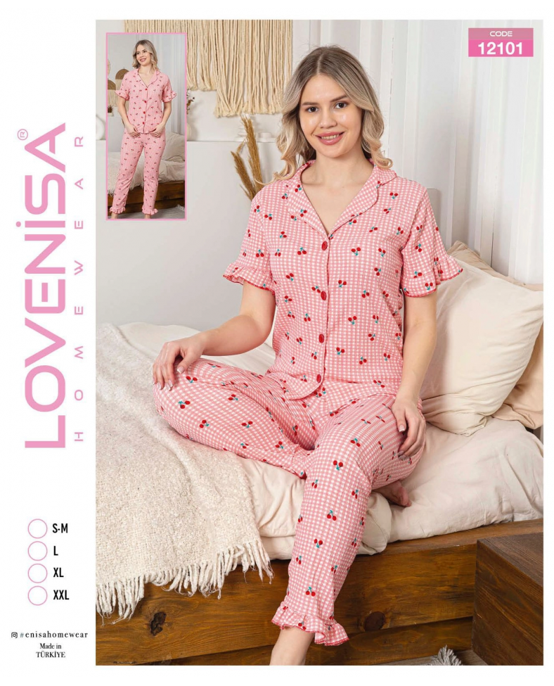 Lovenisa 12101 Kadın Bürümcük Düğmeli Pijama Takımı