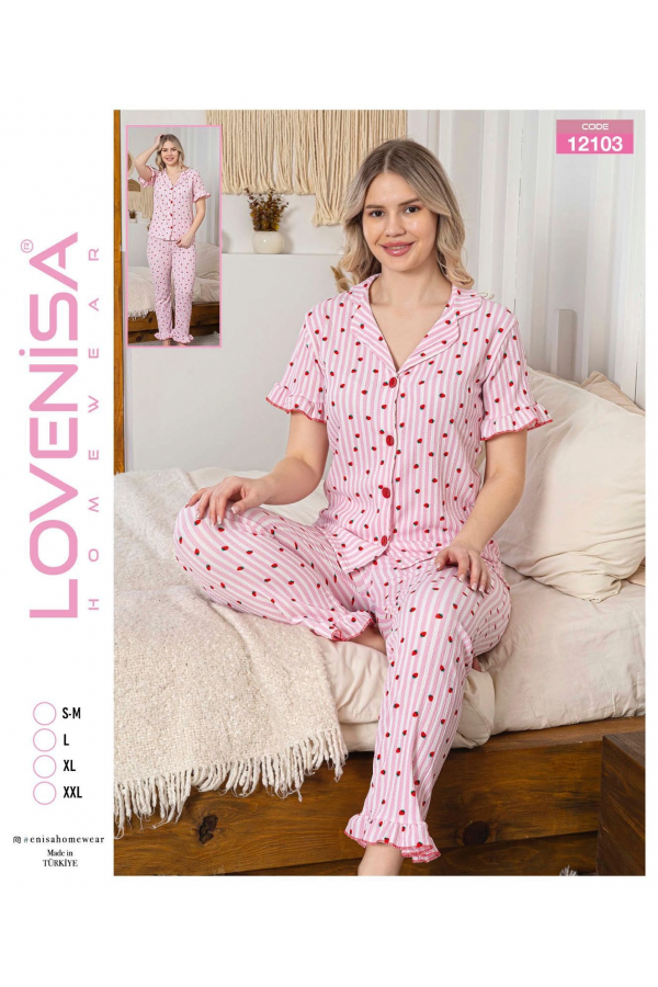 Lovenisa 12103 Kadın Bürümcük Düğmeli Pijama Takımı