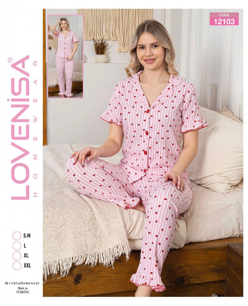 Lovenisa 12103 Kadın Bürümcük Düğmeli Pijama Takımı