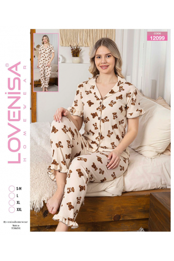Lovenisa 12099 Kadın Bürümcük Düğmeli Pijama Takımı