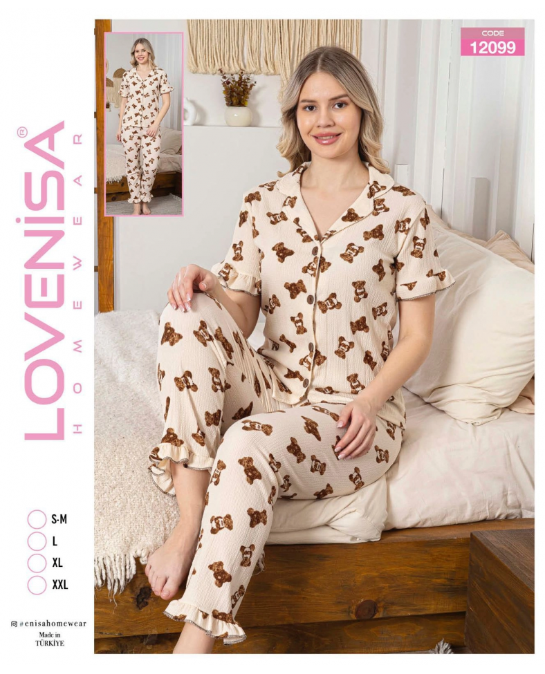 Lovenisa 12099 Kadın Bürümcük Düğmeli Pijama Takımı