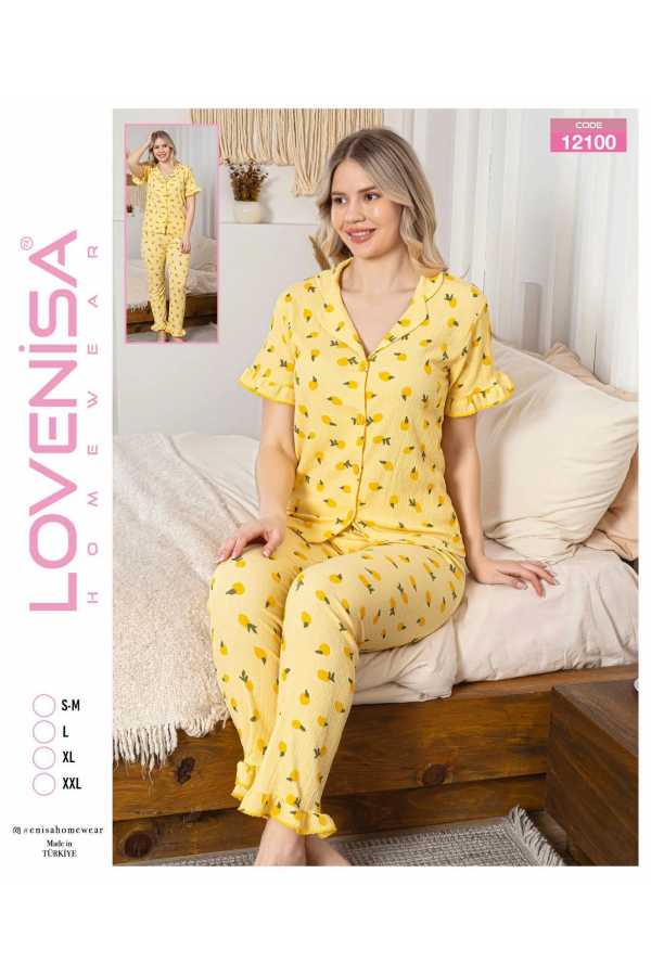 Lovenisa 12100 Kadın Bürümcük Düğmeli Pijama Takımı