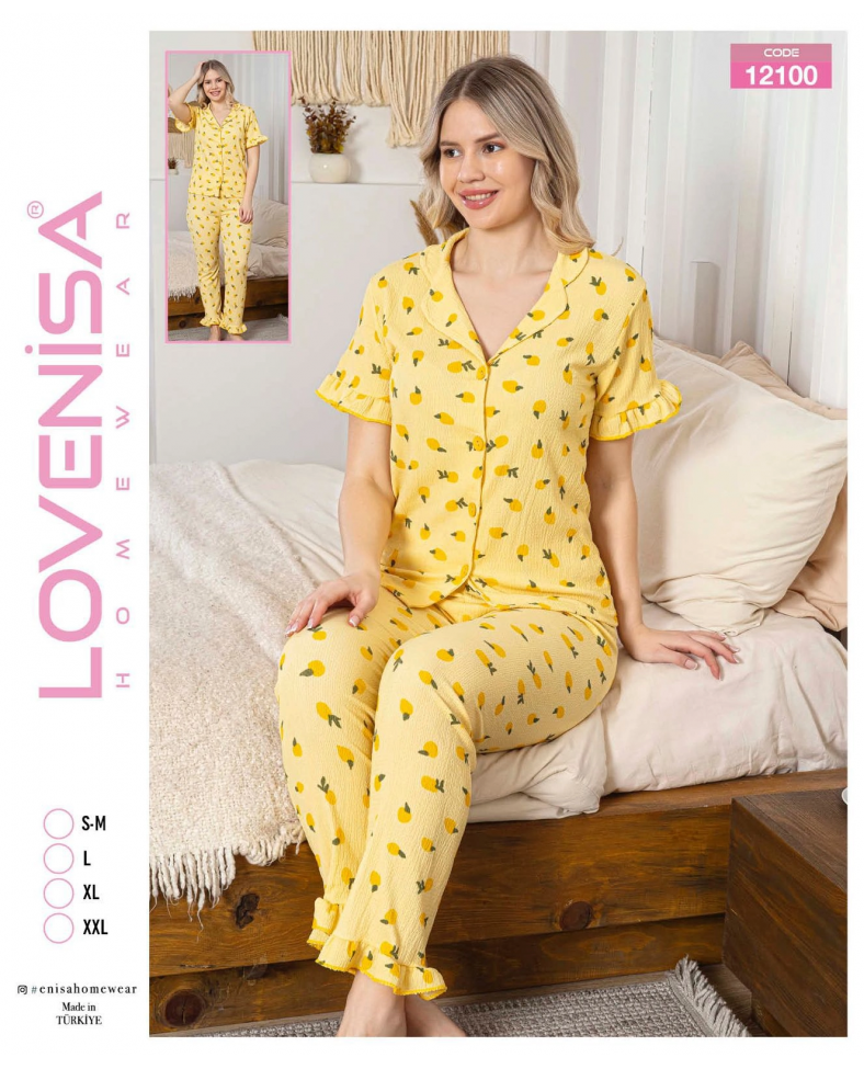 Lovenisa 12100 Kadın Bürümcük Düğmeli Pijama Takımı